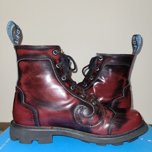 John Fluevog Burgundy Rub Off Derby Swirl EUC - Picture 10 of 14